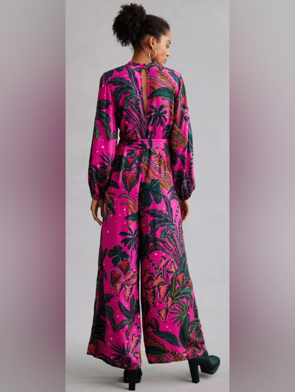 FARM Rio Tropical Fuchsia Wide-Leg Jumpsuit Tie Waist Large Tropical Resort - Picture 2 of 16